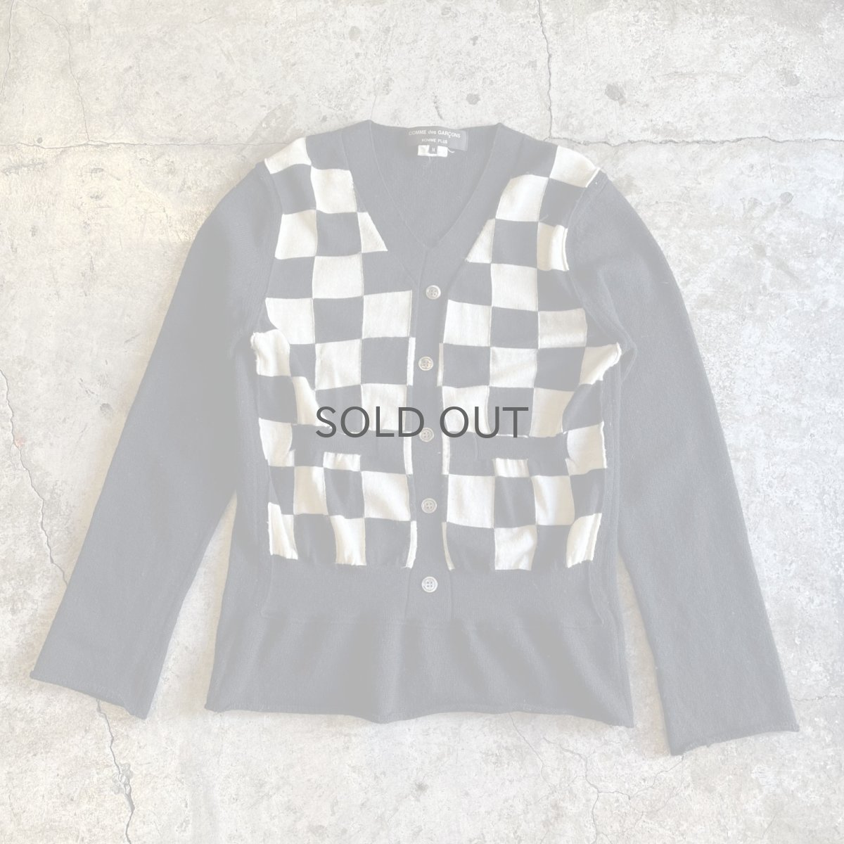 画像1: 【COMME des GARCONS】FRONT CHECKER DESIGN WOOL KNIT L/S TOPS / Ladies M (1)