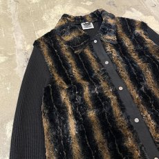 画像3: STRIPE PATTERN FAUX FUR SWITCHED KNIT SHIRT JACKET / Mens M~L / MADE IN ITALY (3)