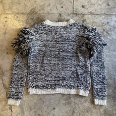 画像2: SHOULDER FRINGE DESIGN MIX BI COLOR KNIT SWEATER / Ladies S(M)  (2)