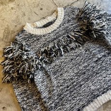 画像3: SHOULDER FRINGE DESIGN MIX BI COLOR KNIT SWEATER / Ladies S(M)  (3)