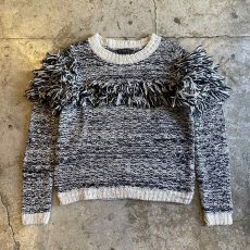 画像1: SHOULDER FRINGE DESIGN MIX BI COLOR KNIT SWEATER / Ladies S(M)  (1)