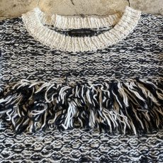 画像4: SHOULDER FRINGE DESIGN MIX BI COLOR KNIT SWEATER / Ladies S(M)  (4)