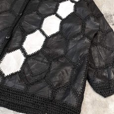 画像6: BICOLOR REAL LEATHER PATCHWORK CARDIGAN / Mens L (6)