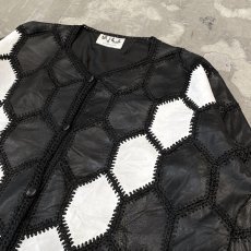 画像4: BICOLOR REAL LEATHER PATCHWORK CARDIGAN / Mens L (4)