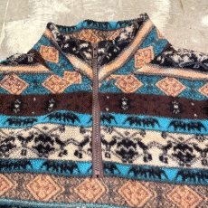 画像10: ALL OVER MULTI BORDER PATTERN HALF ZIP FLEECE / Mens L (10)