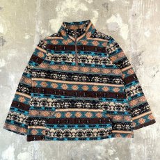 画像1: ALL OVER MULTI BORDER PATTERN HALF ZIP FLEECE / Mens L (1)