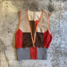 画像1: COLOR SUEDE LEATHER PATCHWORK DESIGN SHORT VEST / Ladies S~M (1)