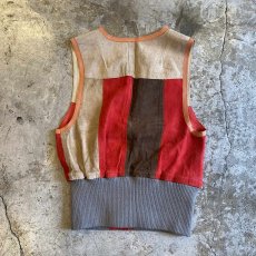 画像2: COLOR SUEDE LEATHER PATCHWORK DESIGN SHORT VEST / Ladies S~M (2)