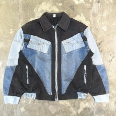 画像1: MULTI DENIM PATCHWORK ZIP UP JACKET / Mens XL (1)